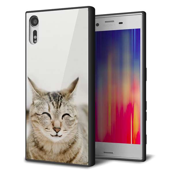 au エクスペリアXZ SOV34 強化ガラス＆TPUスマホケース ガラプリ【VA801 笑福ねこ】