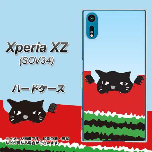 au エクスペリアXZ SOV34 高画質仕上げ 背面印刷 ハードケース【IA815 すいかをかじるネコ(大)】