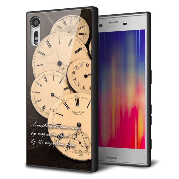 au エクスペリア XZs SOV35 強化ガラス＆TPUスマホケース ガラプリ【KM874 時計】