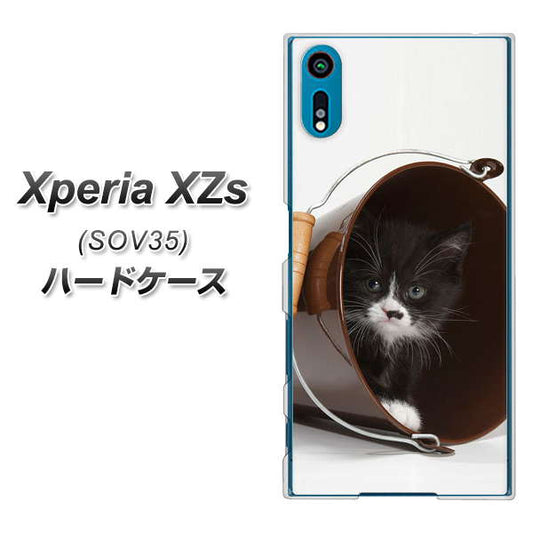 au エクスペリア XZs SOV35 高画質仕上げ 背面印刷 ハードケース【VA800 ネコとバケツ】