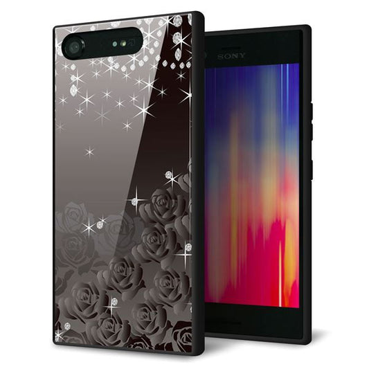 au エクスペリア XZ1 SOV36 強化ガラス＆TPUスマホケース ガラプリ【327 薔薇とダイヤモンド】