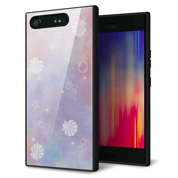 au エクスペリア XZ1 SOV36 強化ガラス＆TPUスマホケース ガラプリ【KM883 シェル柄】