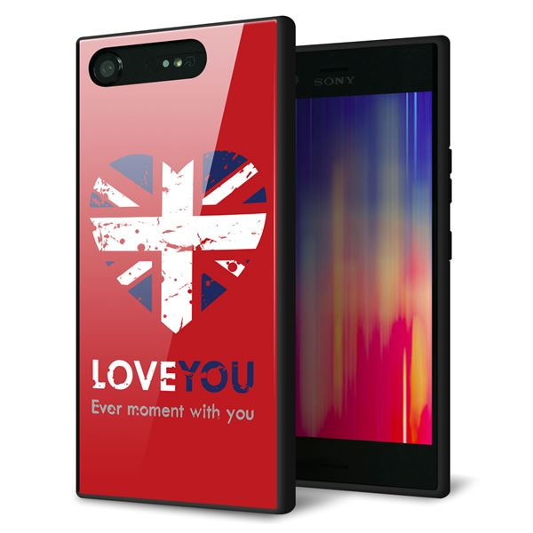 au エクスペリア XZ1 SOV36 強化ガラス＆TPUスマホケース ガラプリ【SC804 ユニオンジャック ハートビンテージレッド】