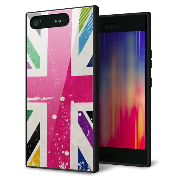au エクスペリア XZ1 SOV36 強化ガラス＆TPUスマホケース ガラプリ【SC806 ユニオンジャック ピンクビンテージ】