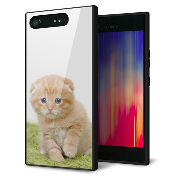 au エクスペリア XZ1 SOV36 強化ガラス＆TPUスマホケース ガラプリ【VA802 ネコこっそり】