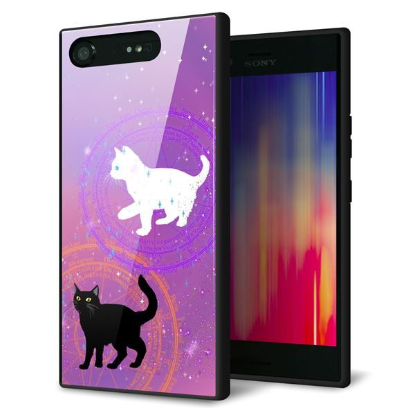 au エクスペリア XZ1 SOV36 強化ガラス＆TPUスマホケース ガラプリ【YJ328 魔法陣猫 キラキラ　かわいい　ピンク】