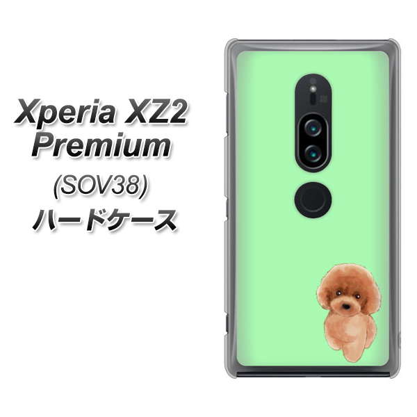 au エクスペリア XZ2 プレミアム SOV38 高画質仕上げ 背面印刷 ハードケース【YJ052 トイプードルレッド（ グリーン）】