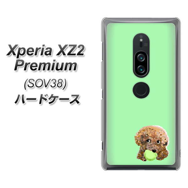 au エクスペリア XZ2 プレミアム SOV38 高画質仕上げ 背面印刷 ハードケース【YJ055 トイプードル＆ボール（グリーン）】