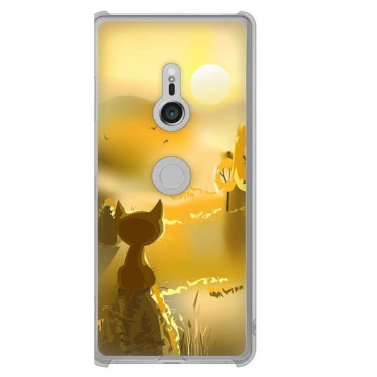 Xperia XZ3 SOV39 au 高画質仕上げ 背面印刷 ハードケース 【400 たそがれの猫】