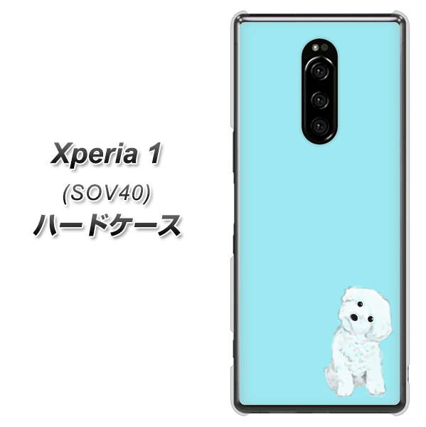 au エクスぺリア ワン SOV40 高画質仕上げ 背面印刷 ハードケース【YJ070 トイプードルホワイト（ブルー）】