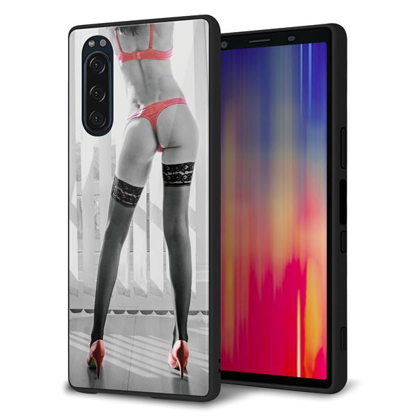 au エクスペリア5 SOV41 強化ガラス＆TPUスマホケース ガラプリ【KM889 ハイヒール】