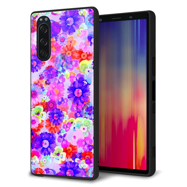 au エクスペリア5 SOV41 強化ガラス＆TPUスマホケース ガラプリ【SC868 リバティプリント フルールドパルファン（パープル）】