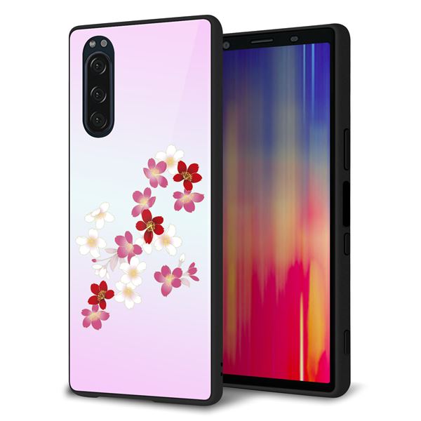 au エクスペリア5 SOV41 強化ガラス＆TPUスマホケース ガラプリ【YJ320 桜 和】