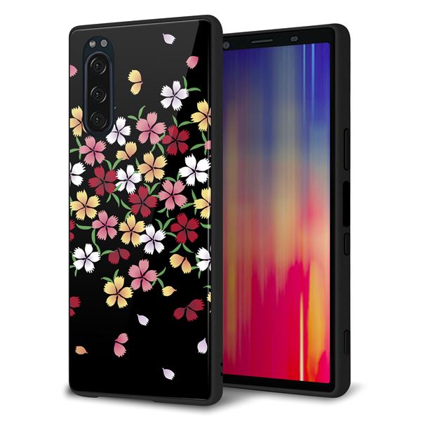 au エクスペリア5 SOV41 強化ガラス＆TPUスマホケース ガラプリ【YJ323 和柄 なでしこ】