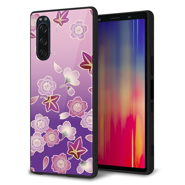 au エクスペリア5 SOV41 強化ガラス＆TPUスマホケース ガラプリ【YJ324 和柄 桜 もみじ】