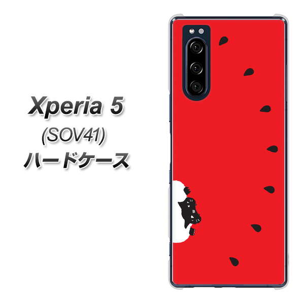 au エクスペリア5 SOV41 高画質仕上げ 背面印刷 ハードケース【IA812 すいかをかじるネコ】