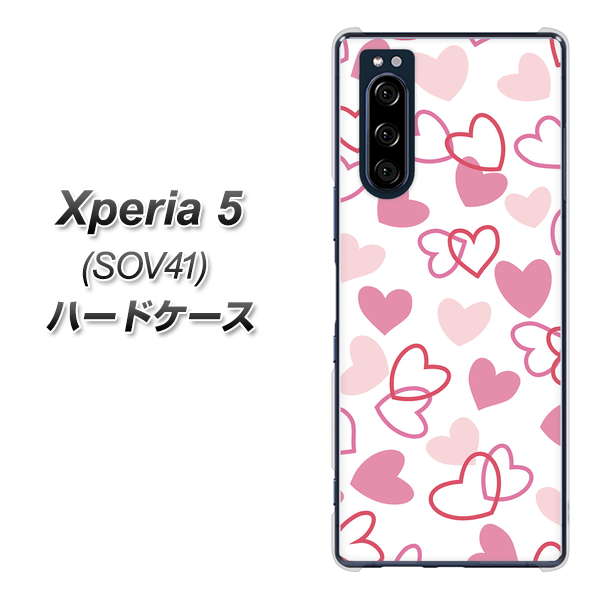 au エクスペリア5 SOV41 高画質仕上げ 背面印刷 ハードケース【VA929 ハートがいっぱい ピンク】