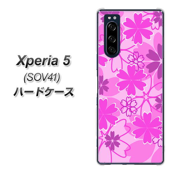 au エクスペリア5 SOV41 高画質仕上げ 背面印刷 ハードケース【VA961 重なり合う花　ピンク】
