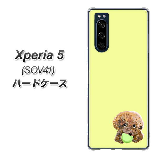 au エクスペリア5 SOV41 高画質仕上げ 背面印刷 ハードケース【YJ056 トイプードル＆ボール（イエロー）】