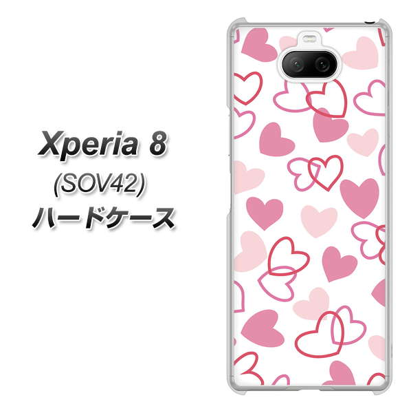 au エクスペリア8 SOV42 高画質仕上げ 背面印刷 ハードケース【VA929 ハートがいっぱい ピンク】