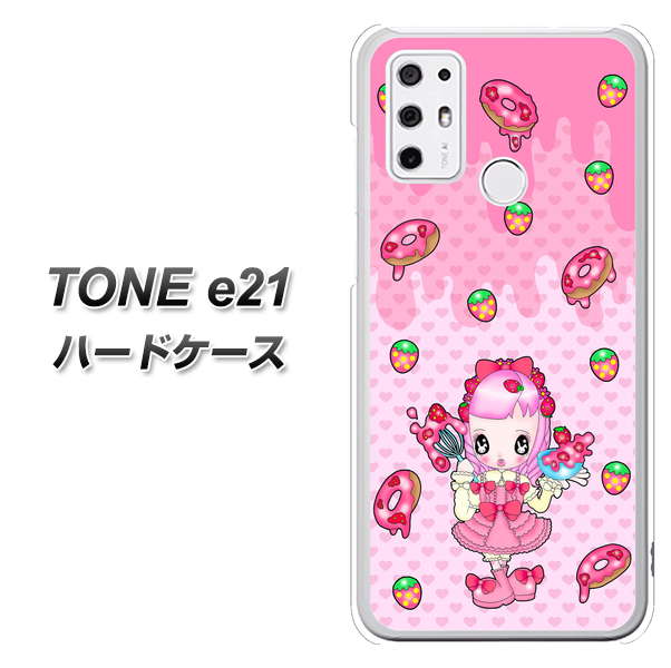 SIMフリー トーンモバイル TONE e21 高画質仕上げ 背面印刷 ハードケース【AG816 ストロベリードーナツ（水玉ピンク）】