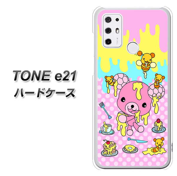 SIMフリー トーンモバイル TONE e21 高画質仕上げ 背面印刷 ハードケース【AG822 ハニベア（水玉ピンク）】