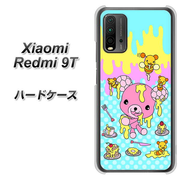 SIMフリー Xiaomi（シャオミ）Redmi 9T 高画質仕上げ 背面印刷 ハードケース【AG821 ハニベア（水玉水色）】