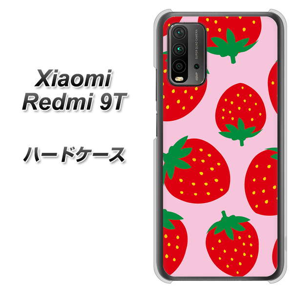 SIMフリー Xiaomi（シャオミ）Redmi 9T 高画質仕上げ 背面印刷 ハードケース【SC820 大きいイチゴ模様レッドとピンク】