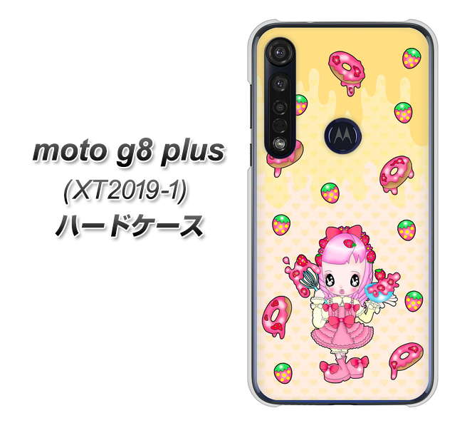 SIMフリー moto g8 plus XT2019-1 高画質仕上げ 背面印刷 ハードケース【AG815 ストロベリードーナツ（水玉黄）】