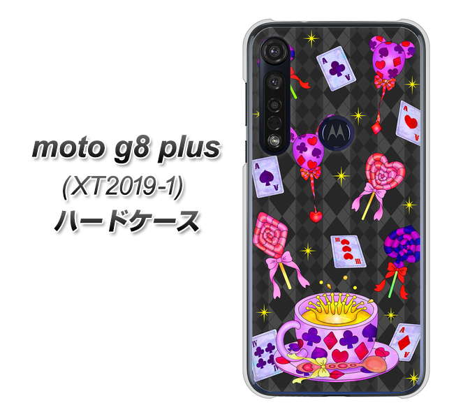 SIMフリー moto g8 plus XT2019-1 高画質仕上げ 背面印刷 ハードケース【AG818 トランプティー（黒）】