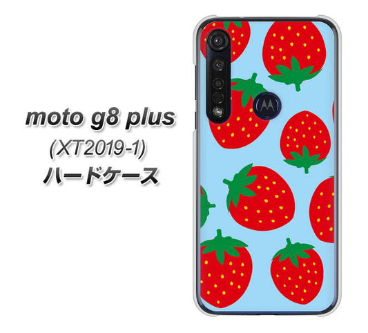 SIMフリー moto g8 plus XT2019-1 高画質仕上げ 背面印刷 ハードケース【SC821 大きいイチゴ模様レッドとブルー】