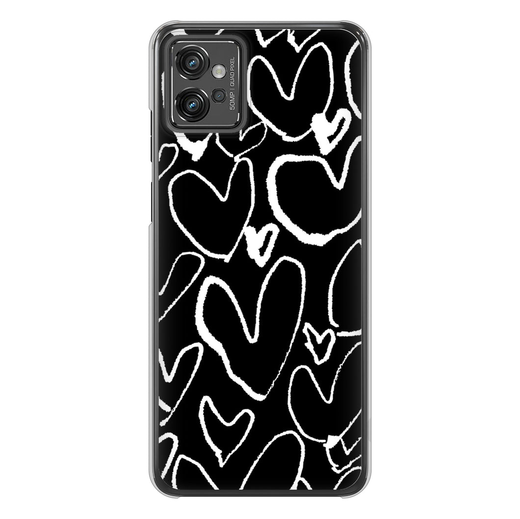 moto g32 高画質仕上げ 背面印刷 ハードケース 【1124 ハート BK＆WH】