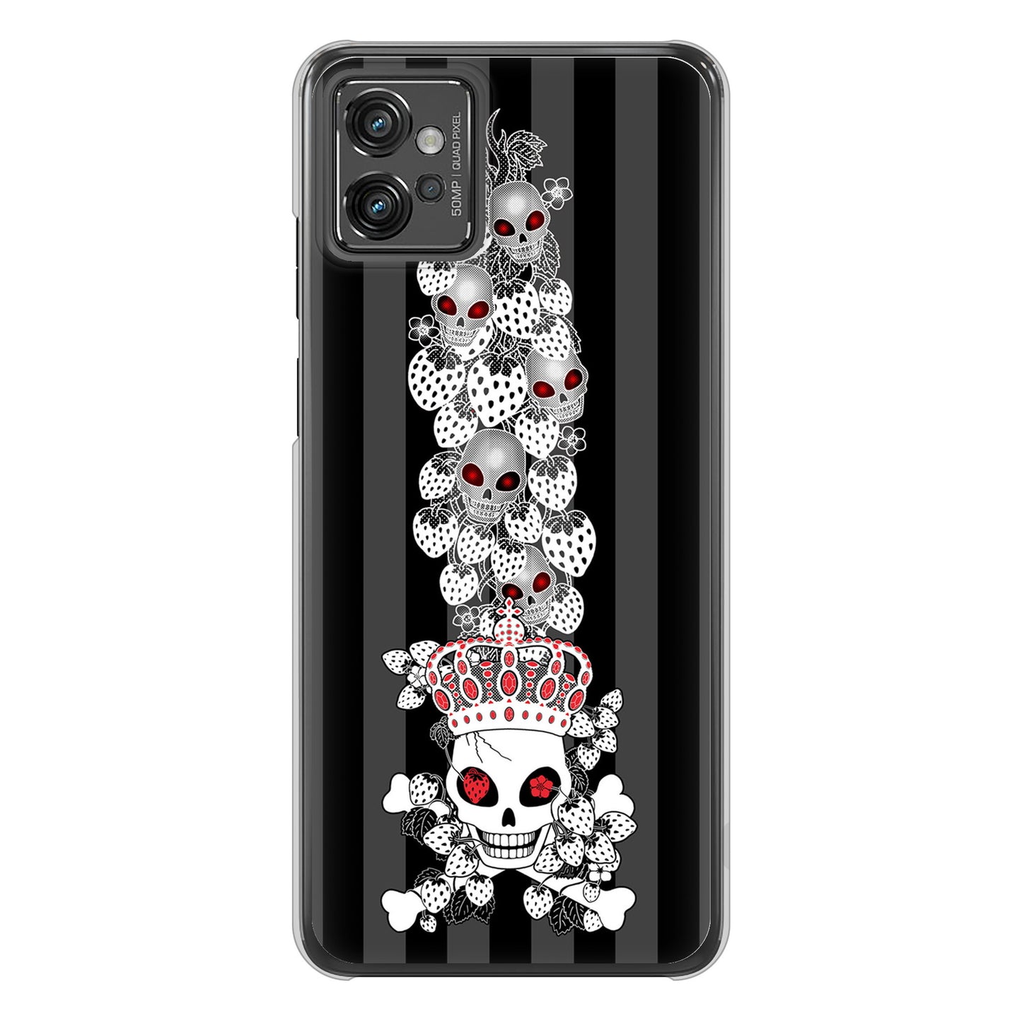 moto g32 高画質仕上げ 背面印刷 ハードケース【AG802 苺骸骨王冠蔦（黒）】