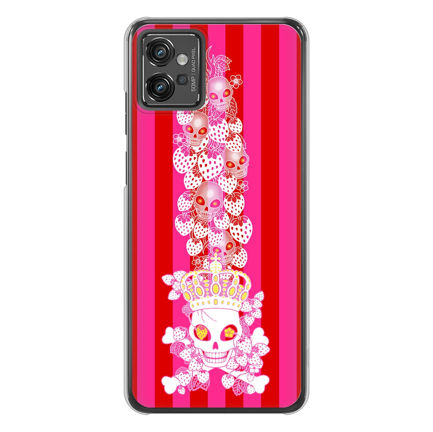 moto g32 高画質仕上げ 背面印刷 ハードケース【AG803 苺骸骨王冠蔦（ピンク）】