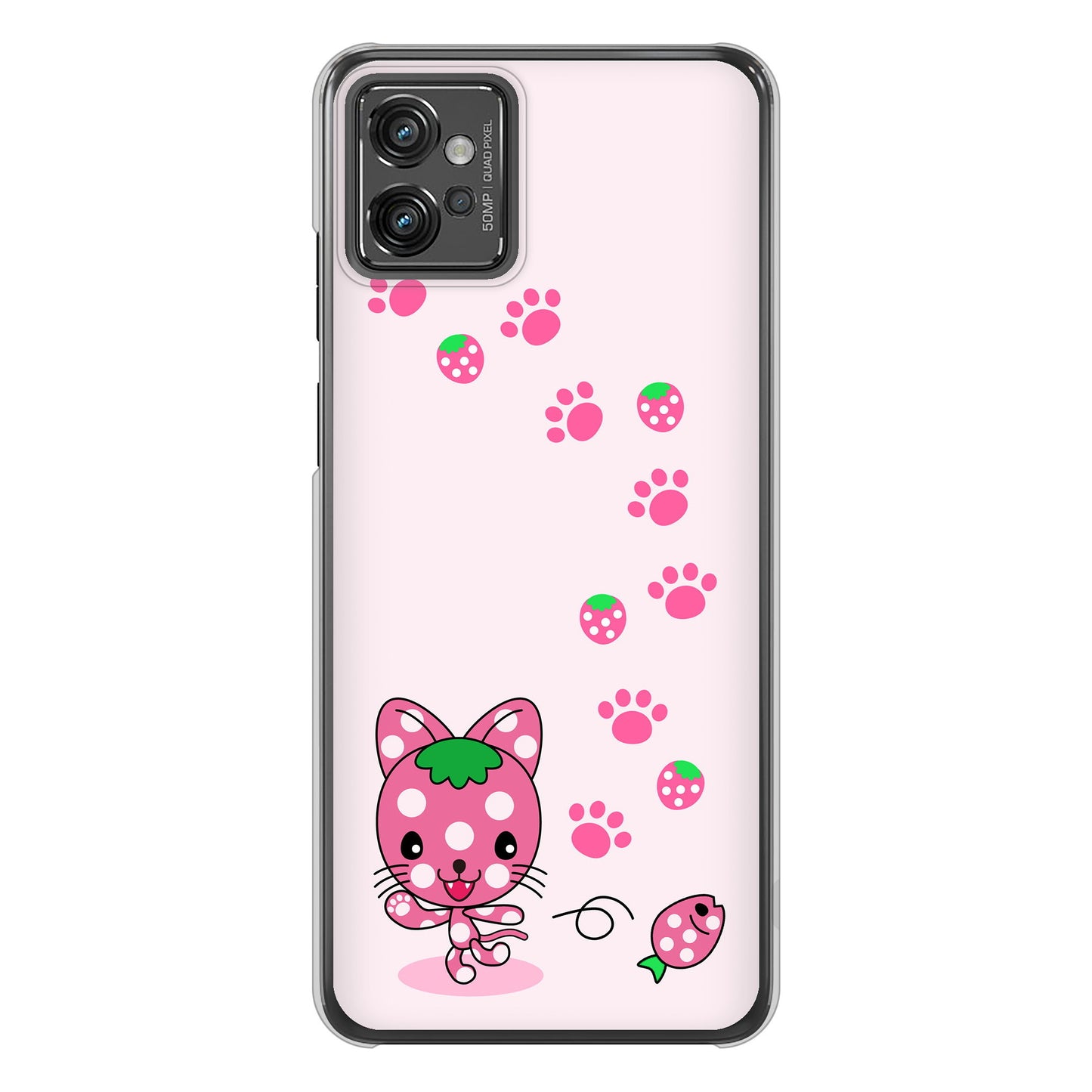 moto g32 高画質仕上げ 背面印刷 ハードケース【AG819 イチゴ猫のにゃんベリー（ピンク）】