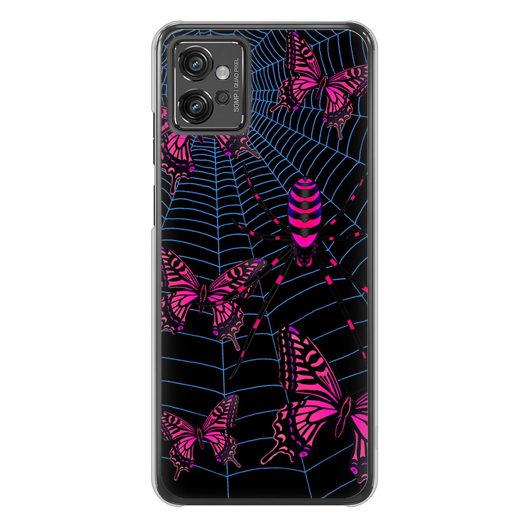 moto g32 高画質仕上げ 背面印刷 ハードケース【AG831 蜘蛛の巣に舞う蝶（赤）】