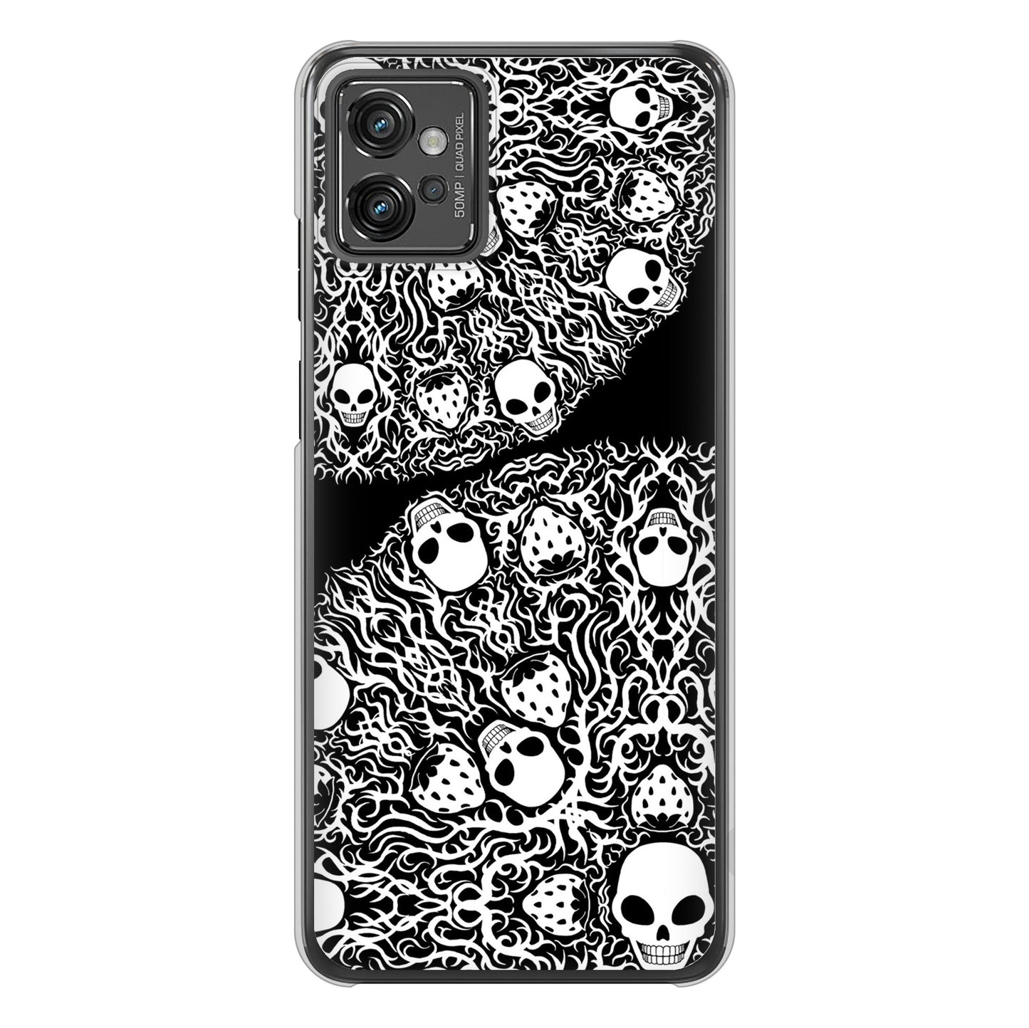 moto g32 高画質仕上げ 背面印刷 ハードケース【AG834 苺骸骨曼荼羅（黒）】