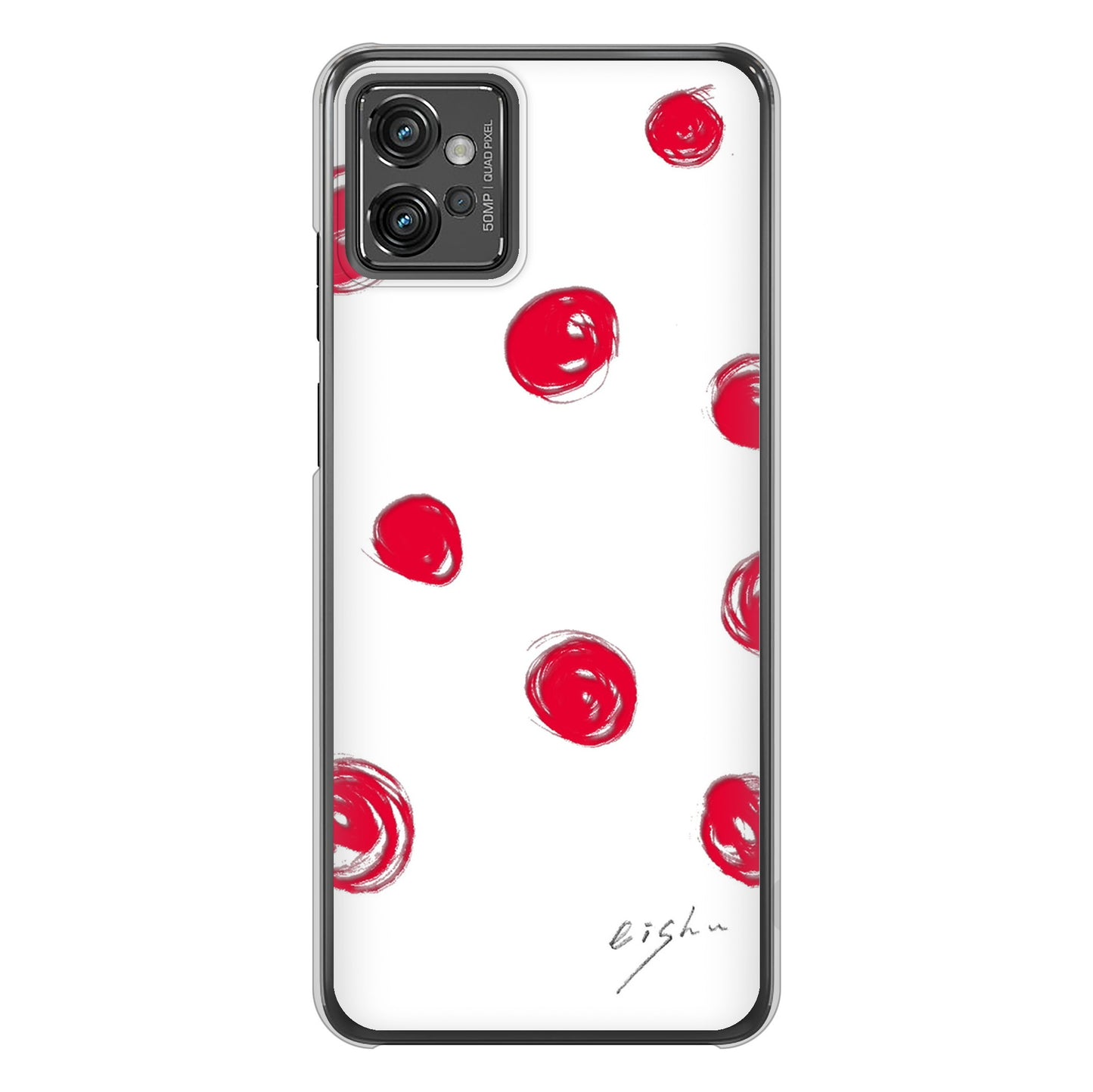 moto g32 高画質仕上げ 背面印刷 ハードケース【OE836 手描きシンプル ホワイト×レッド】