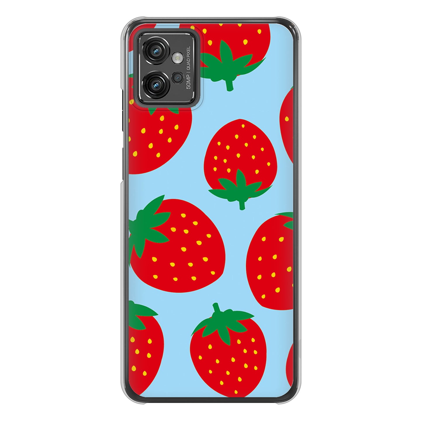 moto g32 高画質仕上げ 背面印刷 ハードケース【SC821 大きいイチゴ模様レッドとブルー】