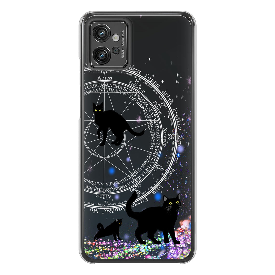 moto g32 高画質仕上げ 背面印刷 ハードケース【YJ330 魔法陣猫 キラキラ 黒猫】
