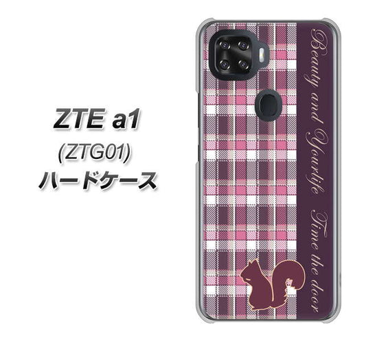 au ZTE a1 ZTG01 高画質仕上げ 背面印刷 ハードケース【519 チェック柄にリス】