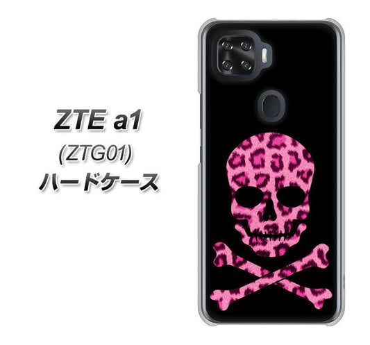 au ZTE a1 ZTG01 高画質仕上げ 背面印刷 ハードケース【1079 ドクロフレームヒョウピンク】