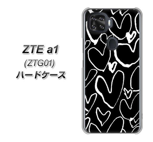 au ZTE a1 ZTG01 高画質仕上げ 背面印刷 ハードケース【1124 ハート BK＆WH】
