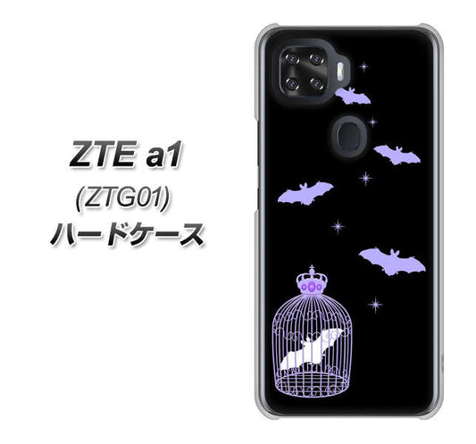 au ZTE a1 ZTG01 高画質仕上げ 背面印刷 ハードケース【AG810 こうもりの王冠鳥かご（黒×紫）】