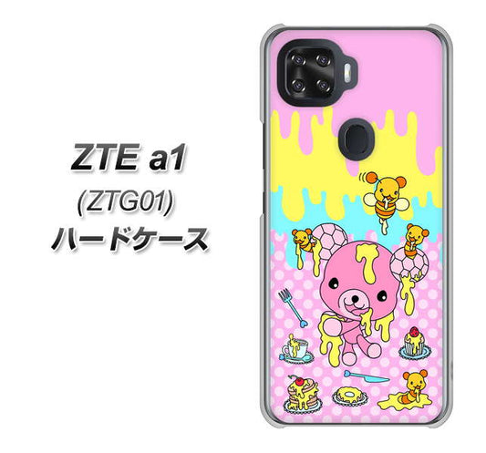 au ZTE a1 ZTG01 高画質仕上げ 背面印刷 ハードケース【AG822 ハニベア（水玉ピンク）】