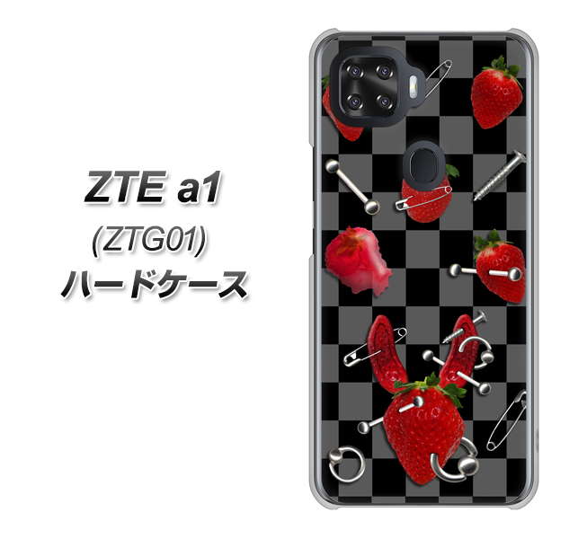 au ZTE a1 ZTG01 高画質仕上げ 背面印刷 ハードケース【AG833 苺パンク（黒）】